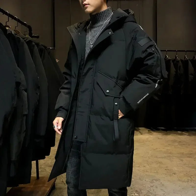 Herren Winter Steppmantel Lang mit Kapuze & Taschen