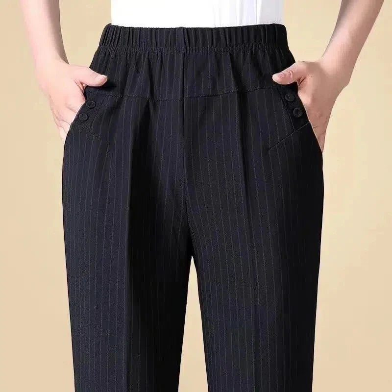 Damen Hose mit Gummibund und Taschen, gestreift oder kariert