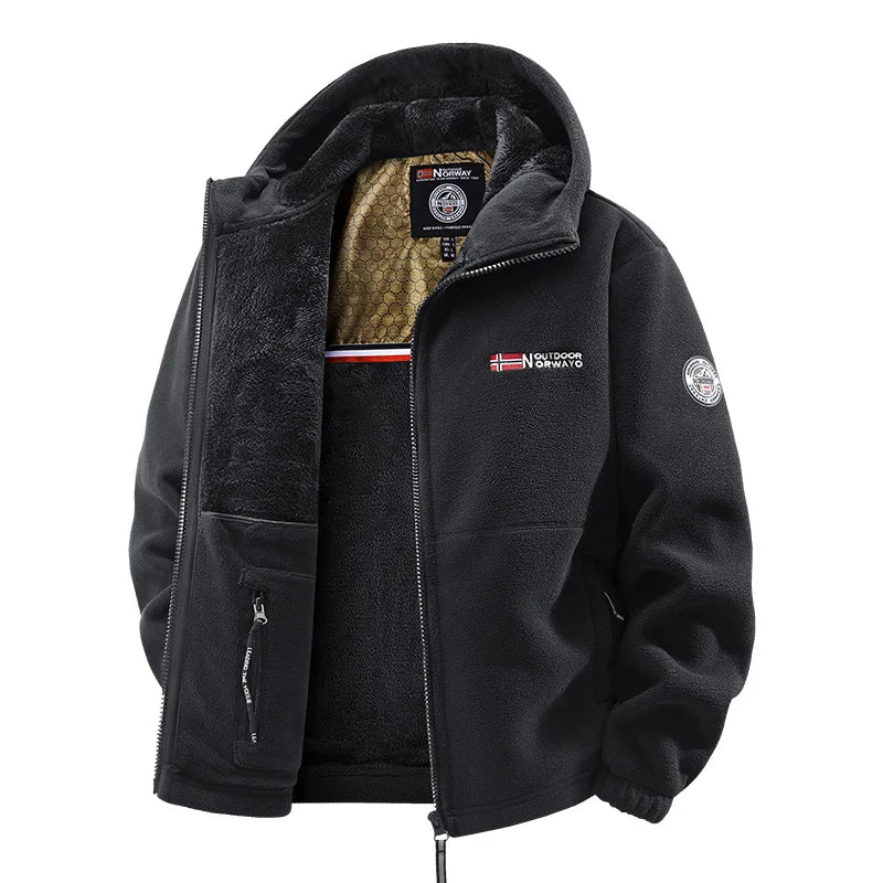 Herren Winter Fleecejacke mit Kapuze und Reißverschluss, gefüttert, warm