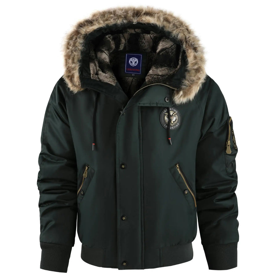 Herren Winter Bomberjacke mit Kunstpelzkragen und Kapuze, gefüttert