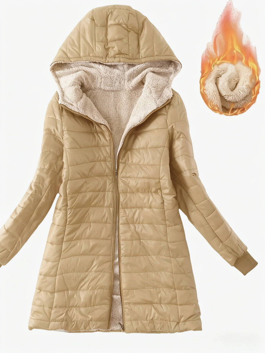 Damen Steppjacke mit Kapuze, gefüttert, lang geschnitten, Warm