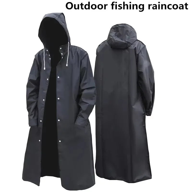 Unisex Regenmantel Lang Schwarz mit Kapuze