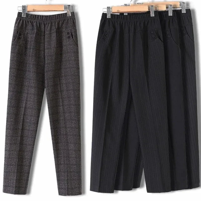 Damen Hose mit Gummibund und Taschen, gestreift oder kariert