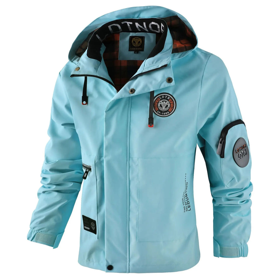 Herren Outdoor Jacke mit Kapuze & Reißverschluss, Winddichte Übergangsjacke mit Taschen