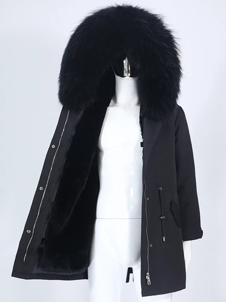 Winterparka mit Kunstfellfutter und großer Kapuze