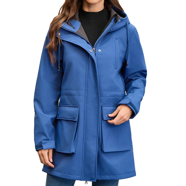 Damesregenjas met capuchon en klepzakken - waterafstotende parka voor dames