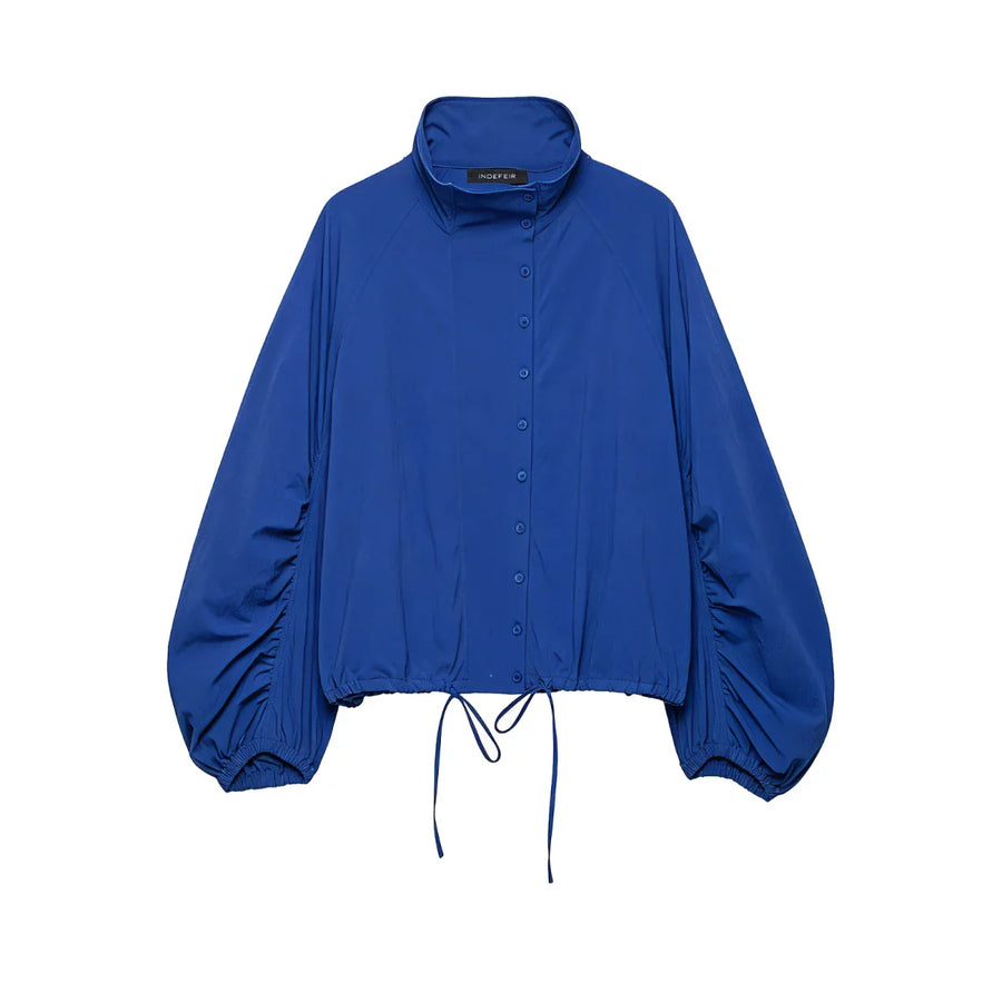 Damen Blouson Jacke Blau Stehkragen Knopfleiste Lange Ärmel
