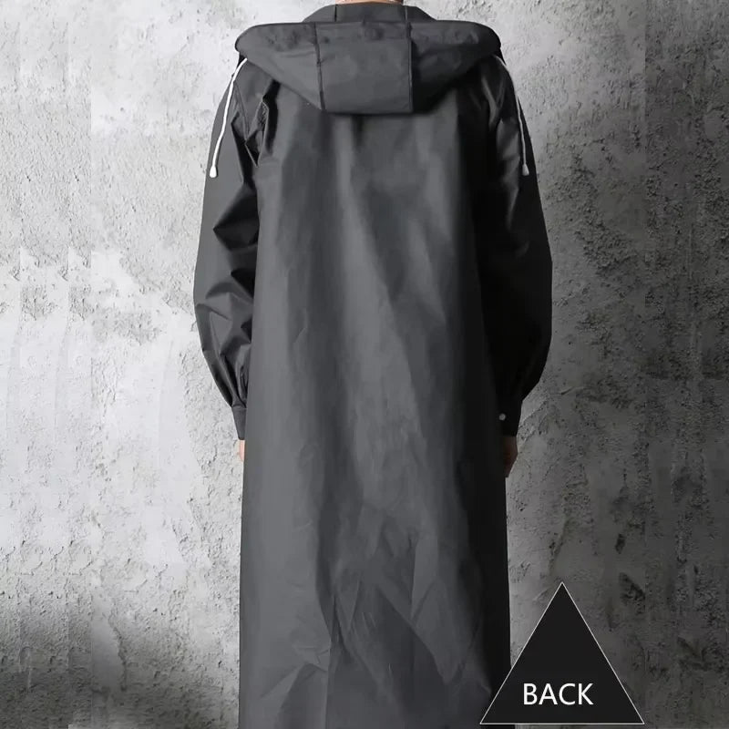 Unisex Regenmantel Lang Schwarz mit Kapuze