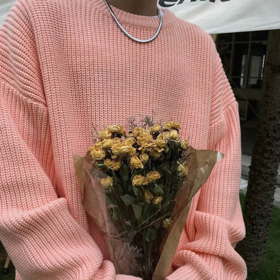 Unisex gebreide trui met ronde hals, grof breisel en oversized pasvorm