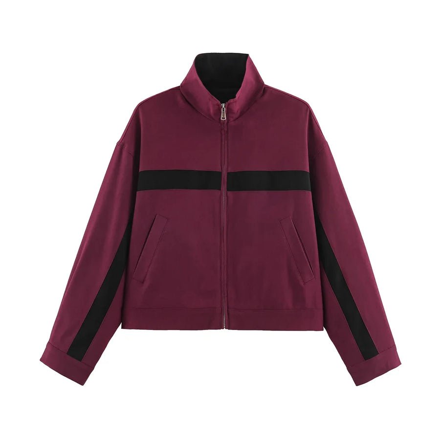 Unisex Trainingsjacke mit Stehkragen und Kontraststreifen – Vielseitige Freizeitjacke