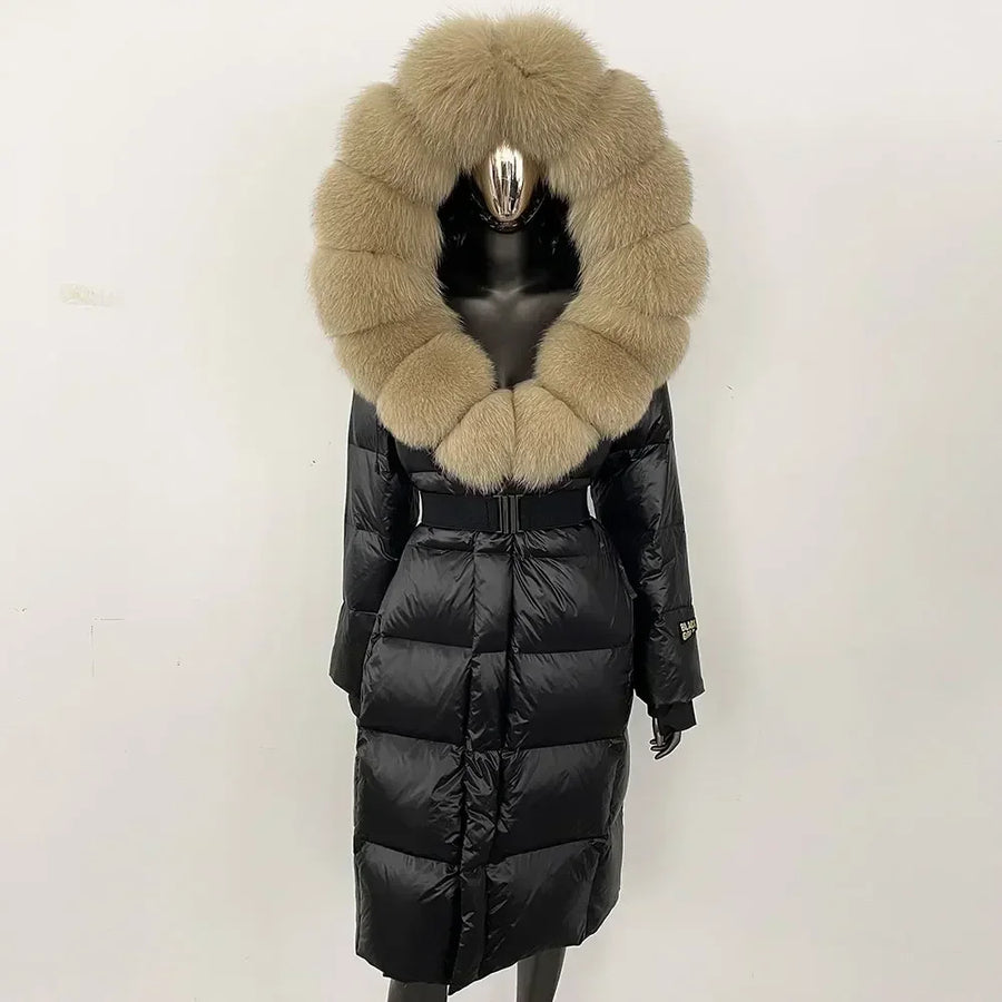 Damen Winter Steppmantel mit Kapuze und Fellkragen Schwarz Grau
