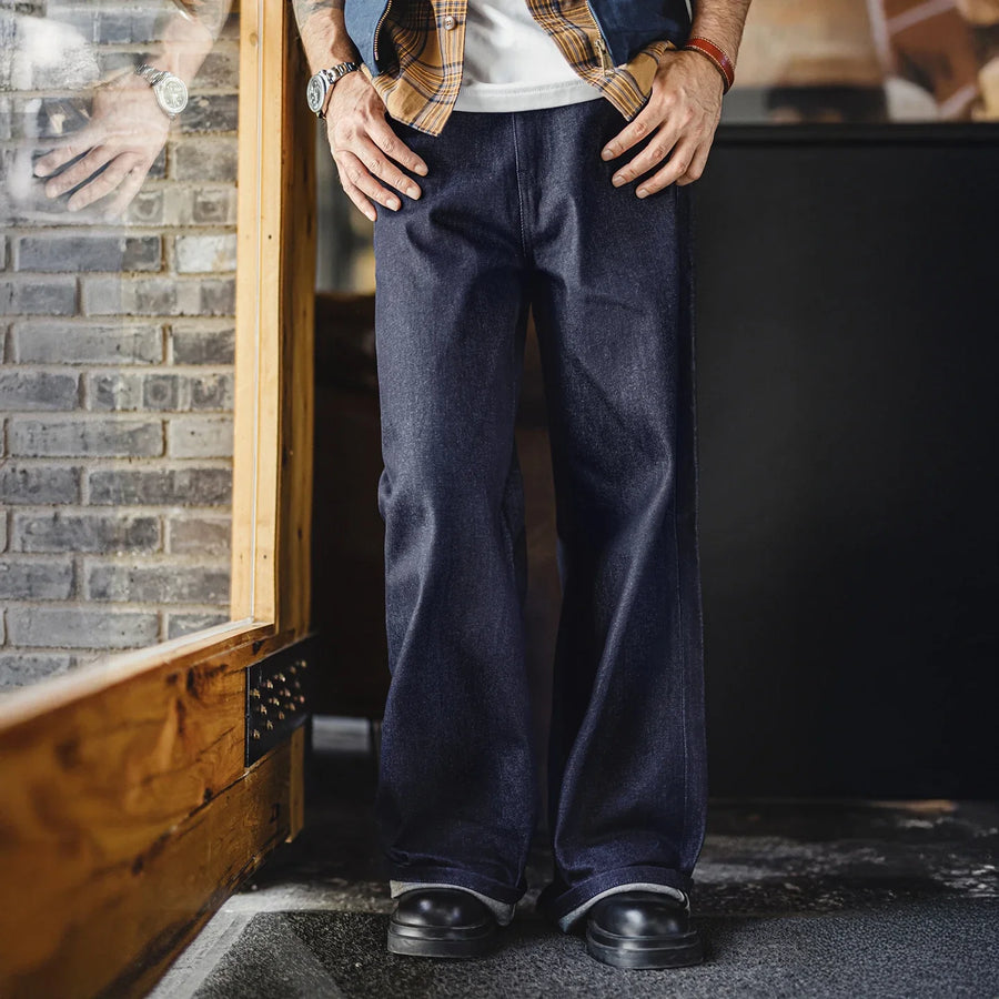 Weite Herren Jeanshose Dunkelblau Gerade Schnitt