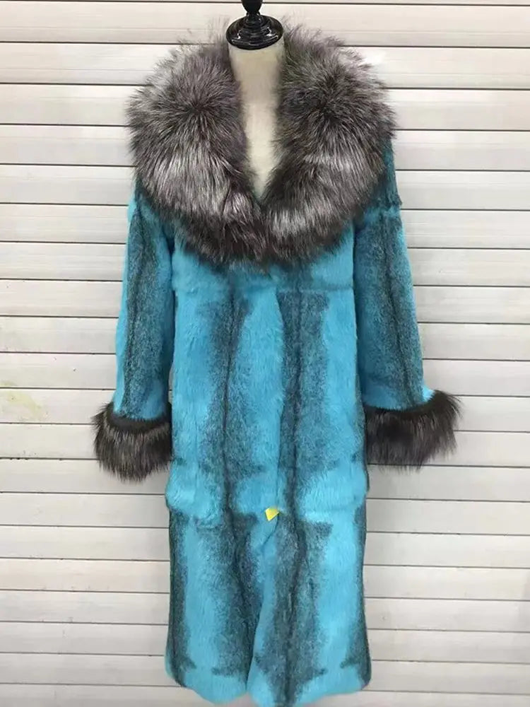 Damen Wintermantel aus Kunstpelz mit breitem Kragen und Gürtel