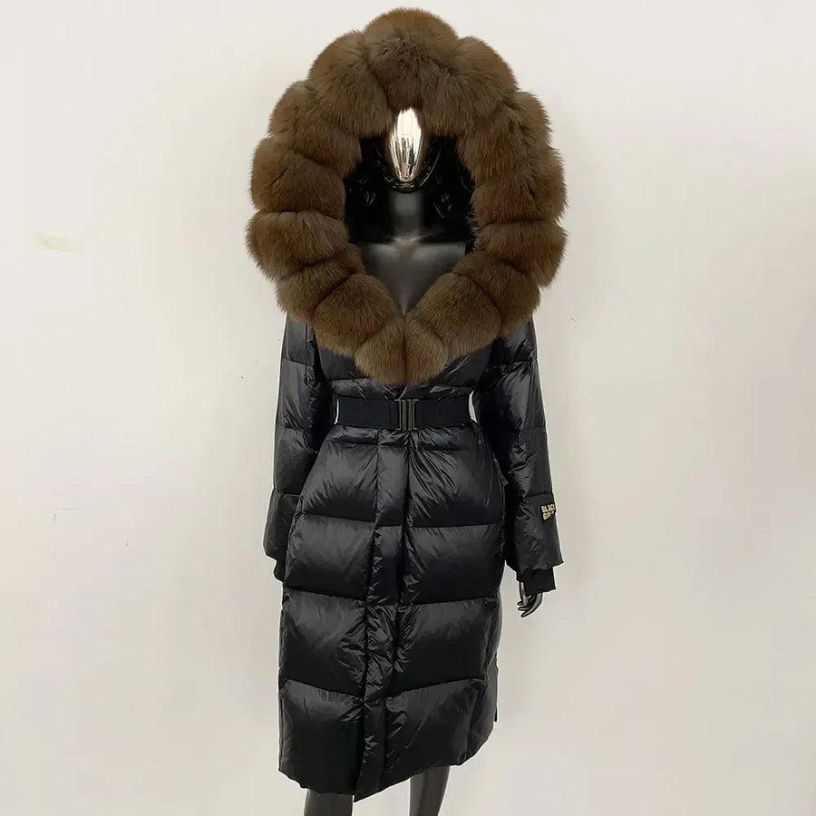 Damen Winter Steppmantel mit Kapuze und Fellkragen Schwarz Grau