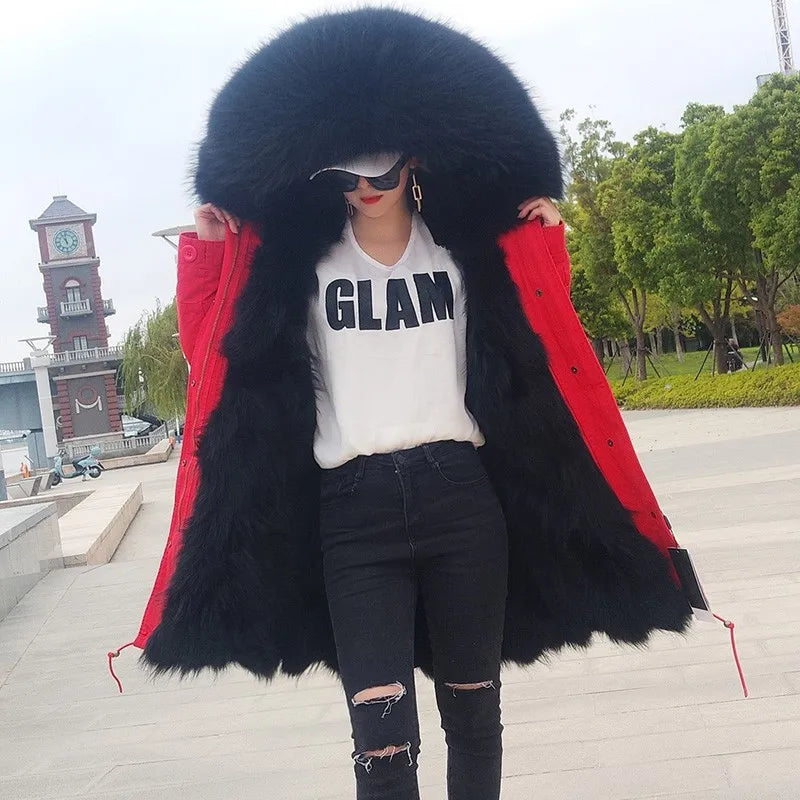 Damen Winterparka mit abnehmbarem Kunstpelzbesatz und Futter