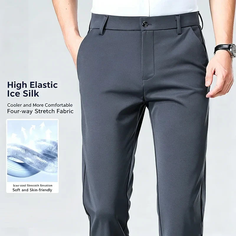Herren Business-Hose Schwarz Gerade Passform Anzughose
