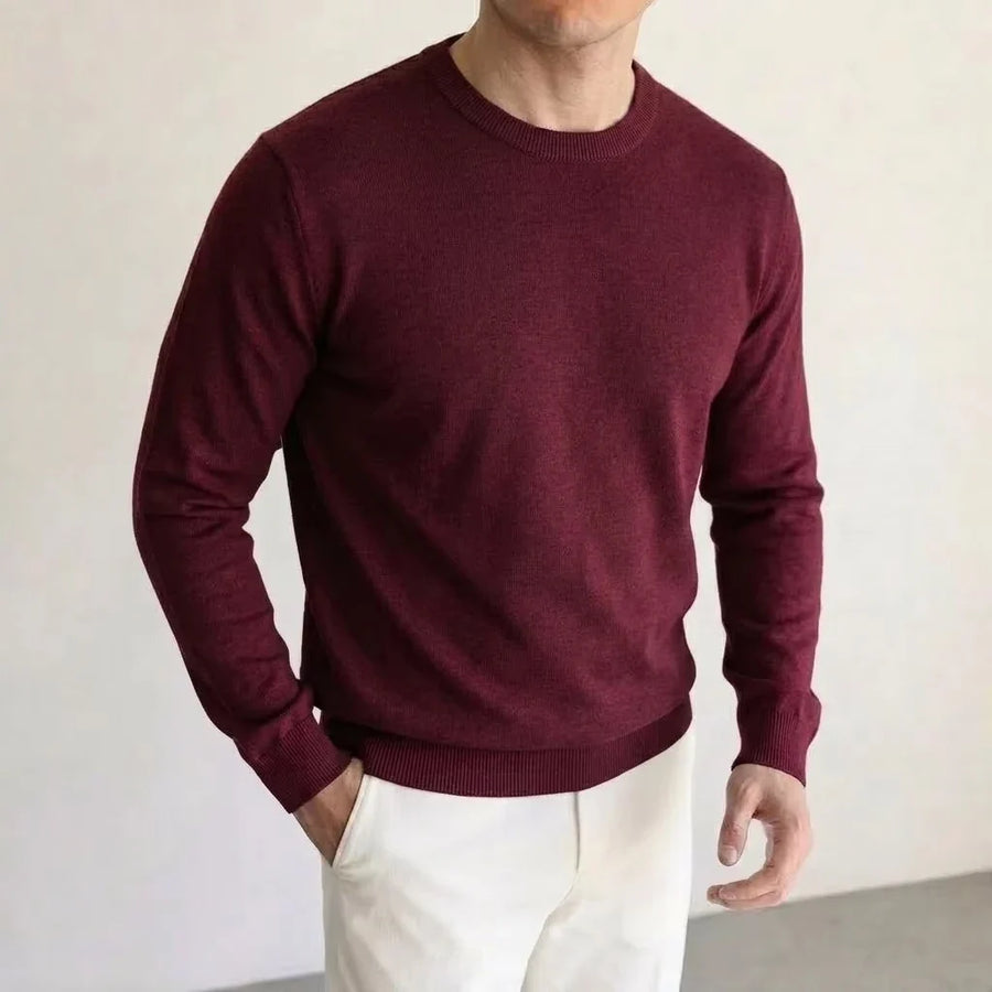 Heren pullover met ronde hals, lange mouwen, basic gebreide pullover