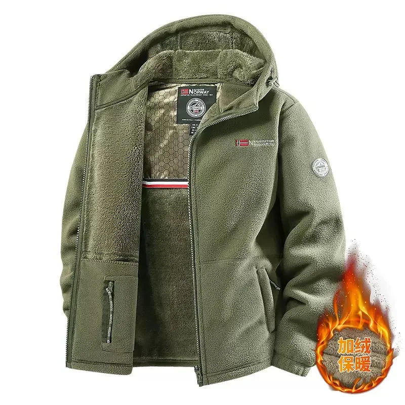 Herren Fleecejacke mit Kapuze, Reißverschluss & Stehkragen, gefüttert