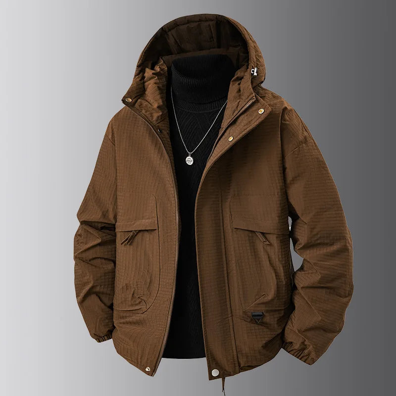 Herren Freizeit Kapuzenjacke mit Textur, Braun