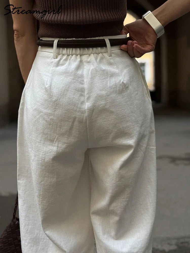 Damesbroek met wijde pijpen, high waist en losse palazzosnit