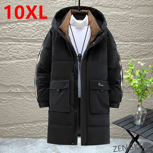 Herren Winterjacke Lang Schwarz Gesteppt mit Kapuze und Reißverschluss