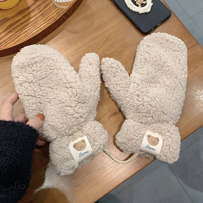 Weiche Fleece-Fäustlinge mit Bärenmotiv für Damen