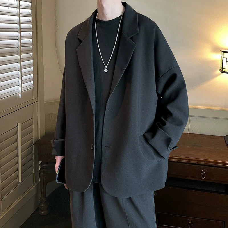 Herren Oversize Blazer Sakko mit Reverskragen und Knopfverschluss