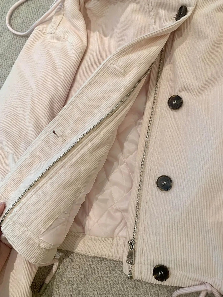 Damen Cord Jacke mit Kapuze und Teddyfutter Hellrosa
