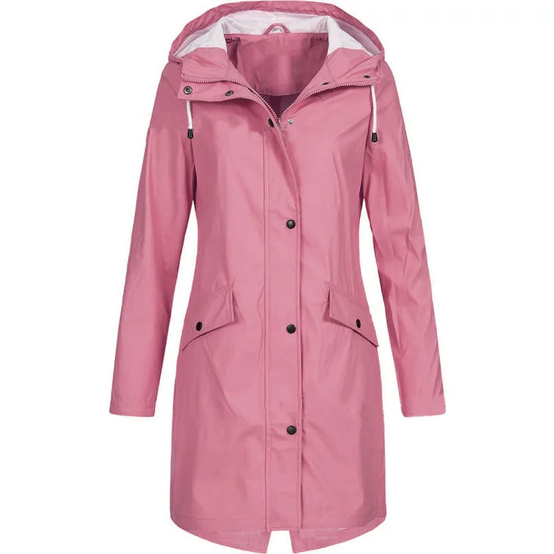 Damen Regenjacke mit Kapuze & Reißverschluss, Übergangsmantel mit Taschen