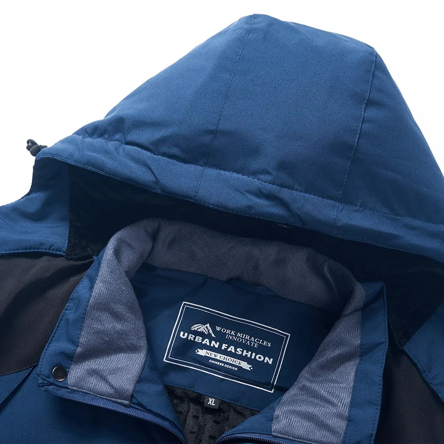 Herren Winterjacke mit Kapuze, gefüttert, wasserabweisend, blau-schwarz