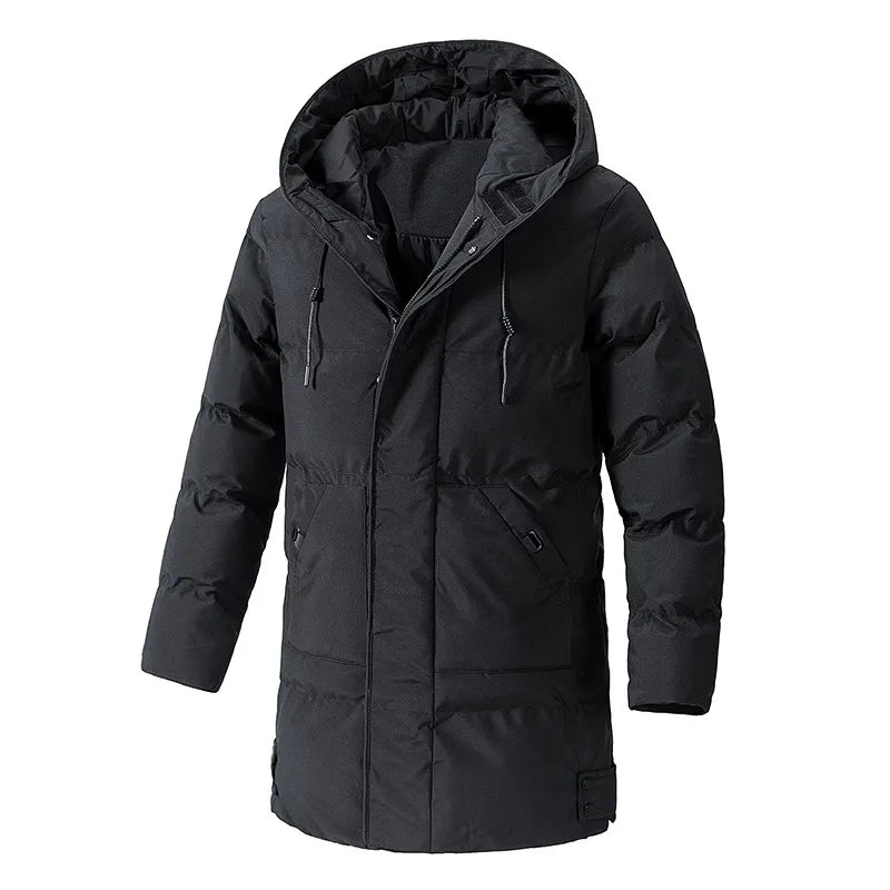 Herren Winter Steppmantel mit Kapuze – Länger geschnittene Outdoor-Jacke in Militärgrün