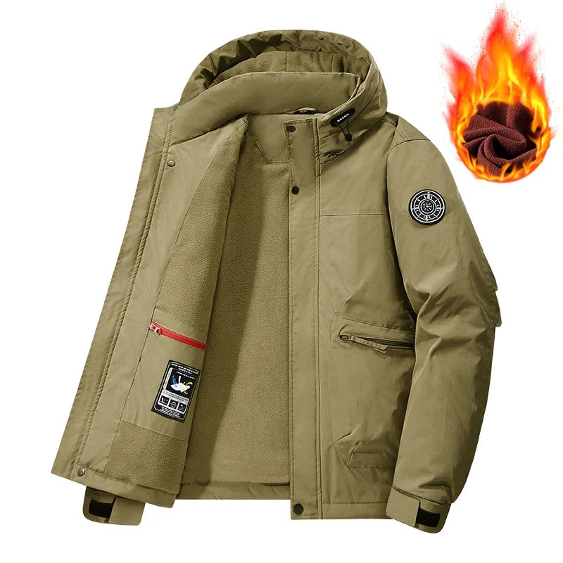 Herren Winterjacke mit Kapuze und Reißverschluss, gefüttert