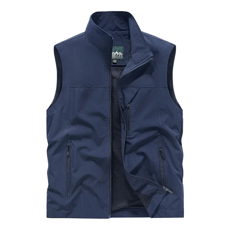 Herren Outdoor Weste mit Stehkragen & Reißverschlusstaschen, leichte Freizeitweste