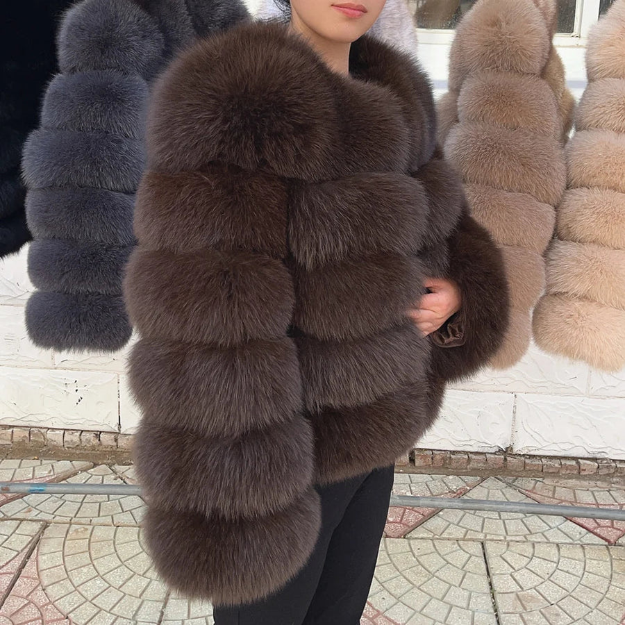 Damen Kurzjacke mit Kunstfell, Winterjacke mit gerippten Ärmeln, warmer Pelzmantel