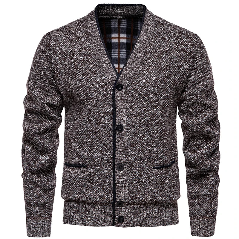 Herenvest met V-hals, knoopsluiting, fijn gebreid