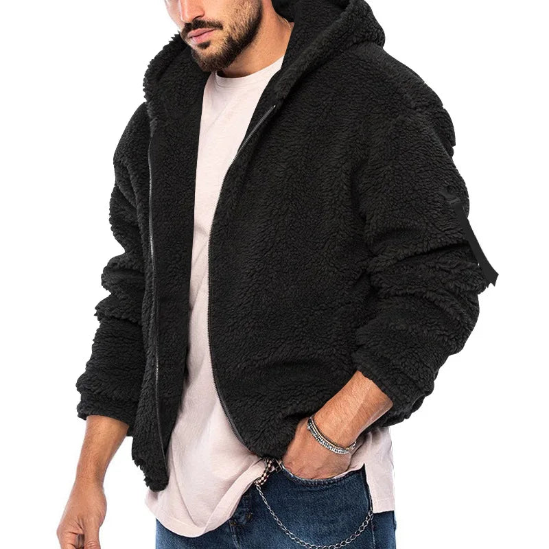 Herren Hoodie Jacke aus Teddy-Fleece mit Reißverschluss