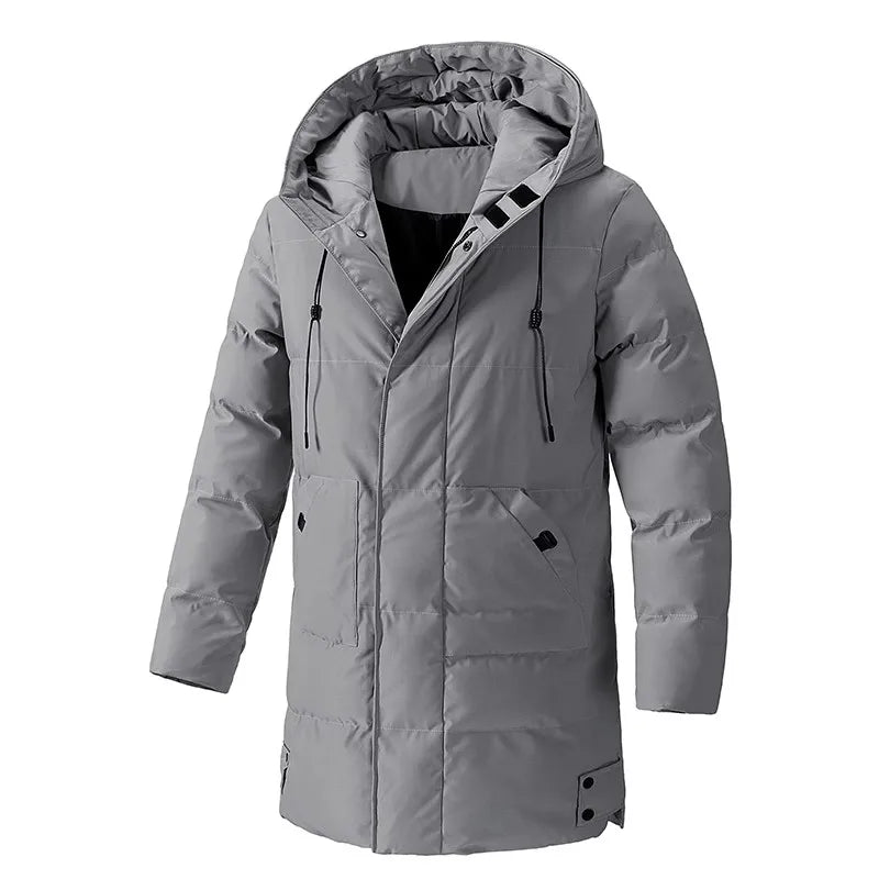 Herren Winter Steppmantel mit Kapuze – Länger geschnittene Outdoor-Jacke in Militärgrün