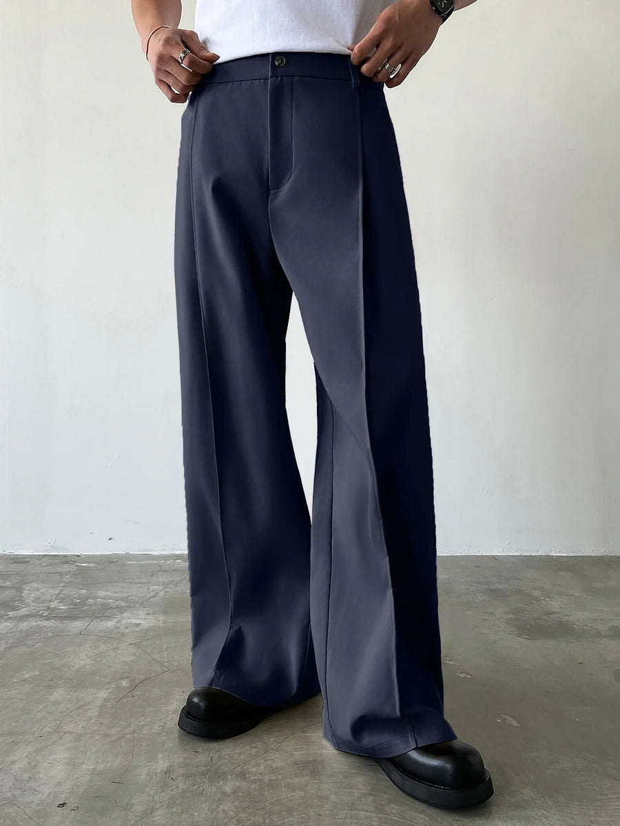 Loose fit pantalon voor heren met wijde pijpen en bandplooien zwart