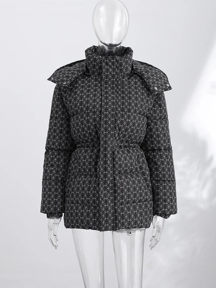 Damen Winter Steppjacke mit Kapuze und Kordelzug