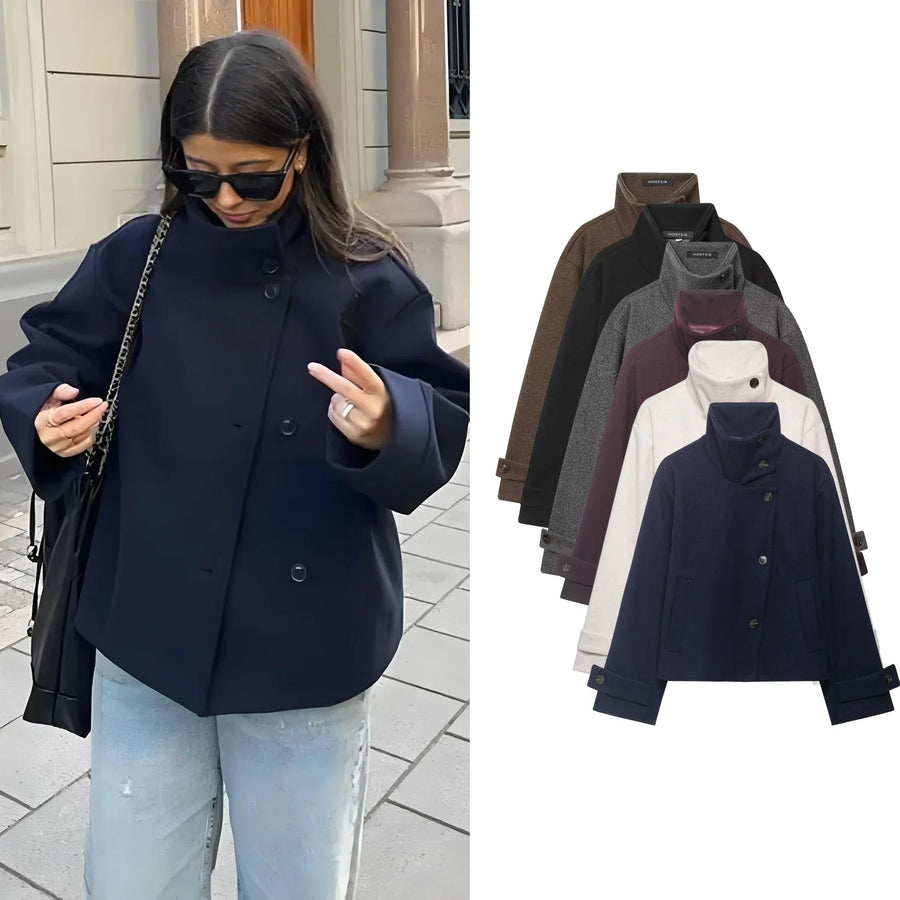 Damen Kurzjacke mit Stehkragen und seitlicher Knopfleiste