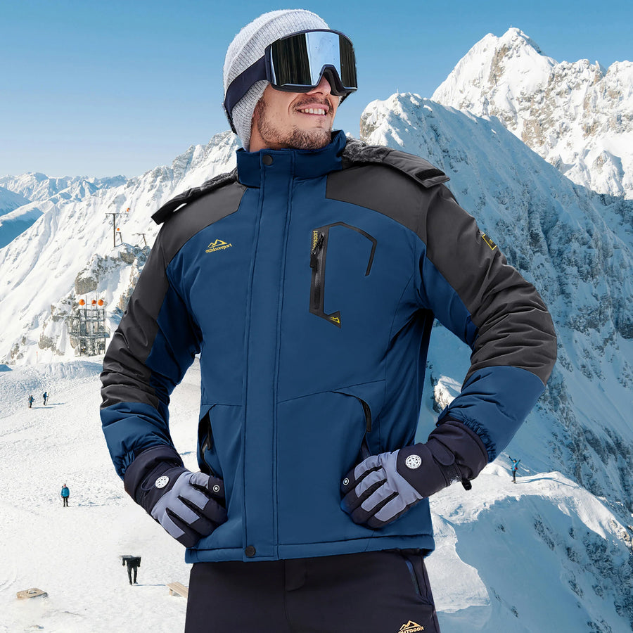 Herren Skijacke Outdoor Winterjacke Wasserdicht Orange Schwarz