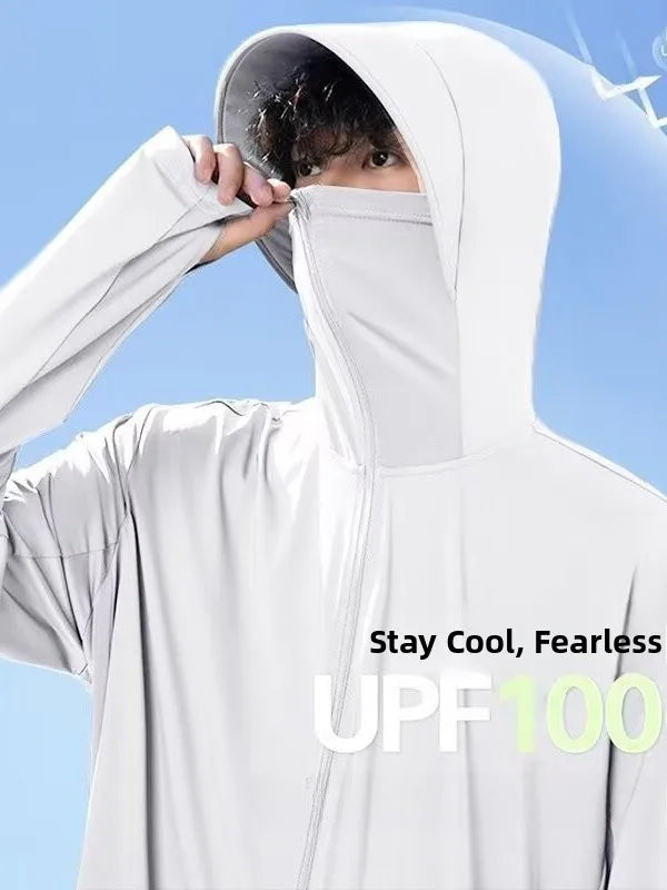 UV-Schutz Jacke mit Kapuze und Gesichtsmaske, Reißverschluss, für Outdoor