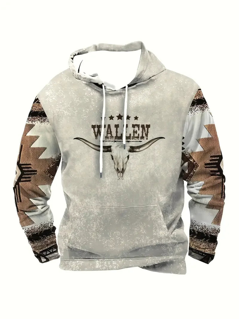 Hoodie mit Motivdruck, Kängurutasche, Kapuze und Kordelzug