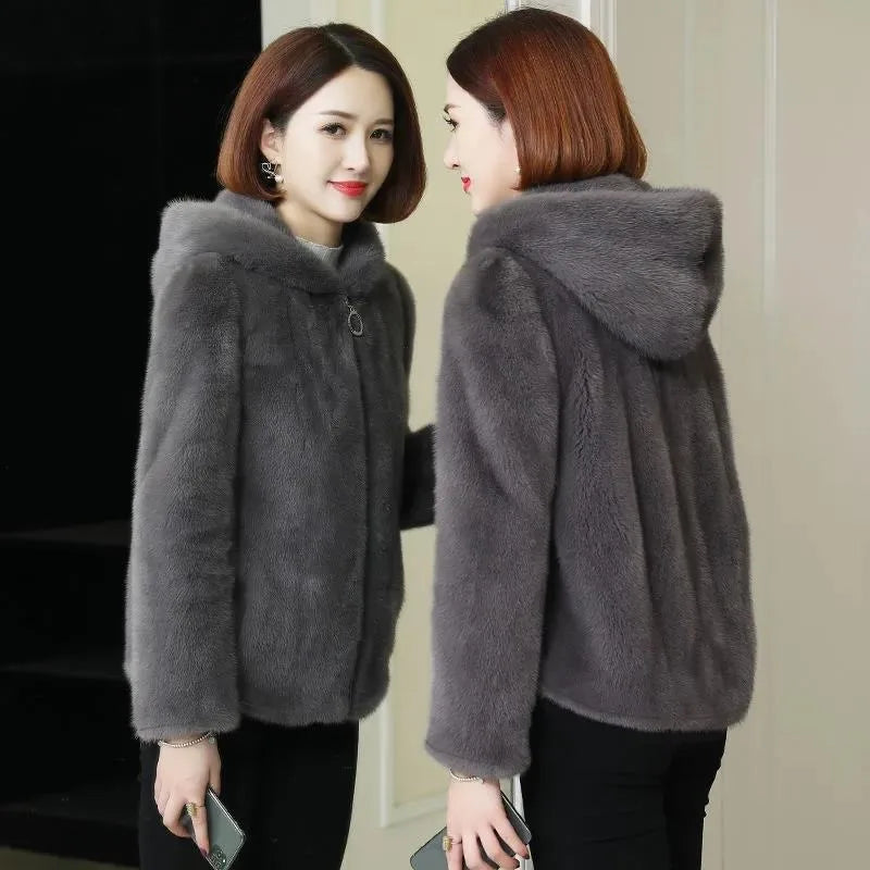 Damen Kurzjacke Kapuzenjacke Plüsch Teddy-Look mit Reißverschluss