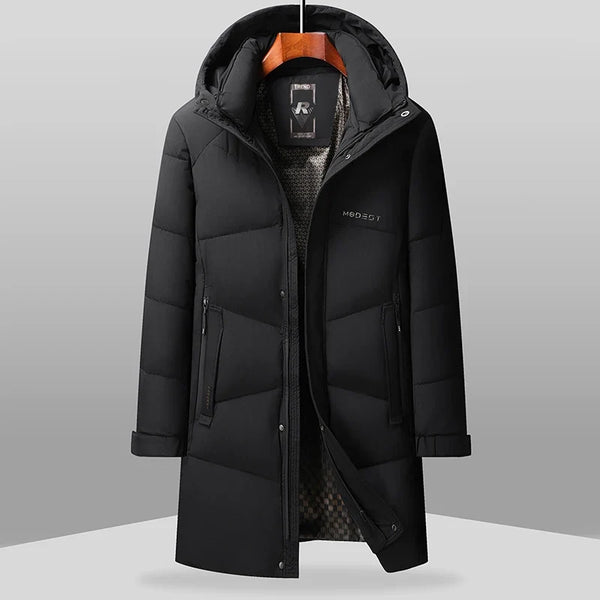 Herren Winter Steppmantel mit Kapuze Lang Schwarz