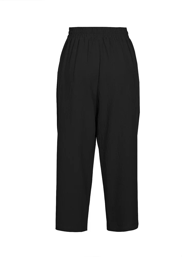 Dames vrijetijdsbroek met trekkoord en omgeslagen broekspijpen