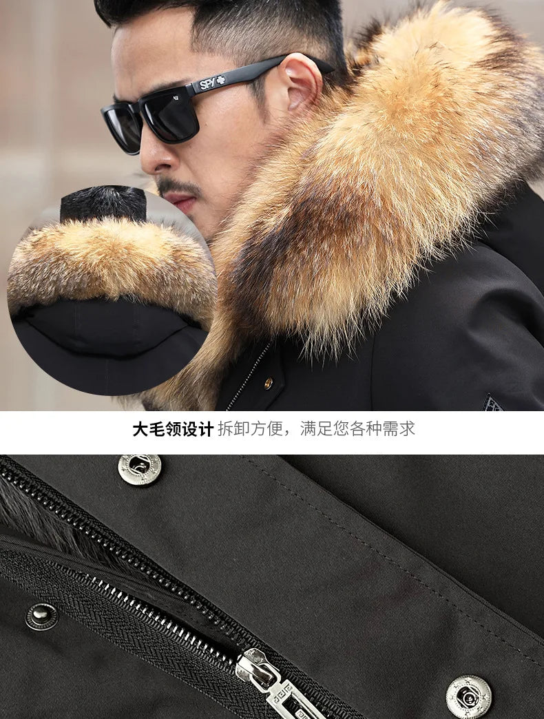 Herren Winterparka Schwarz mit Kapuze und Plüschfutter