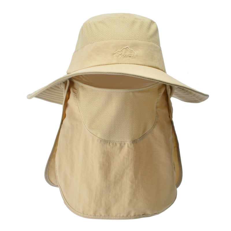 Unisex Sonnenhut mit Nackenschutz und Gesichtsmaske, breiter Krempe und UV-Schutz für Outdoor-Aktivitäten