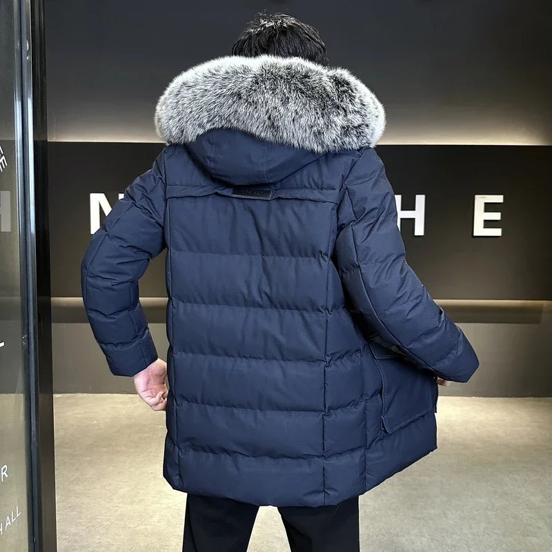 Herren Winterparka mit Kapuze und Fellimitatbesatz, gepolsterte Jacke für kalte Tage