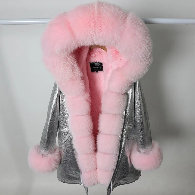 Damen Winterparka mit Kapuze und Plüschfutter, Lange Winterjacke